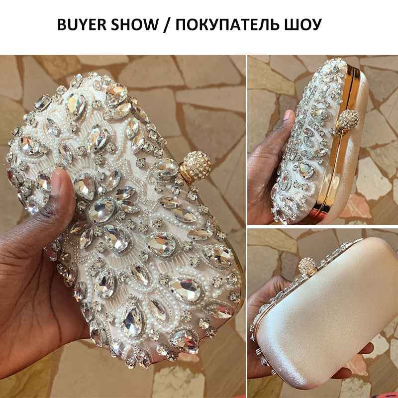Wedding Clutch Women's Clutch Bag Party Purse and Handbag Pearl Clutch Luxury Handbags Women Bags Designer Apricot Wallet