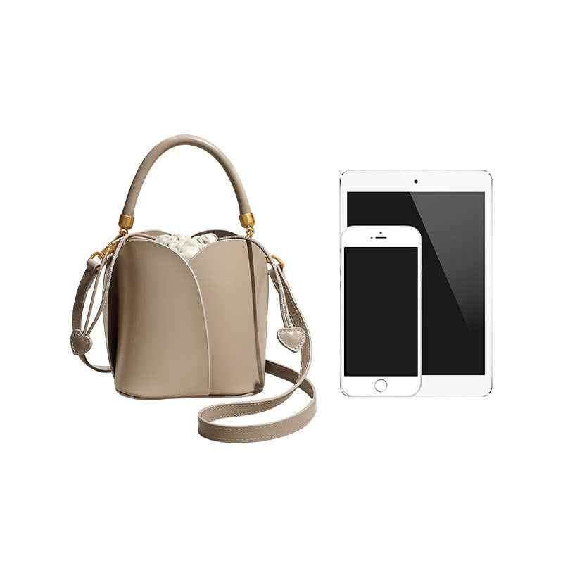 Bucket bag women summer new all match one shoulder Messenger small bag niche design leather handbag