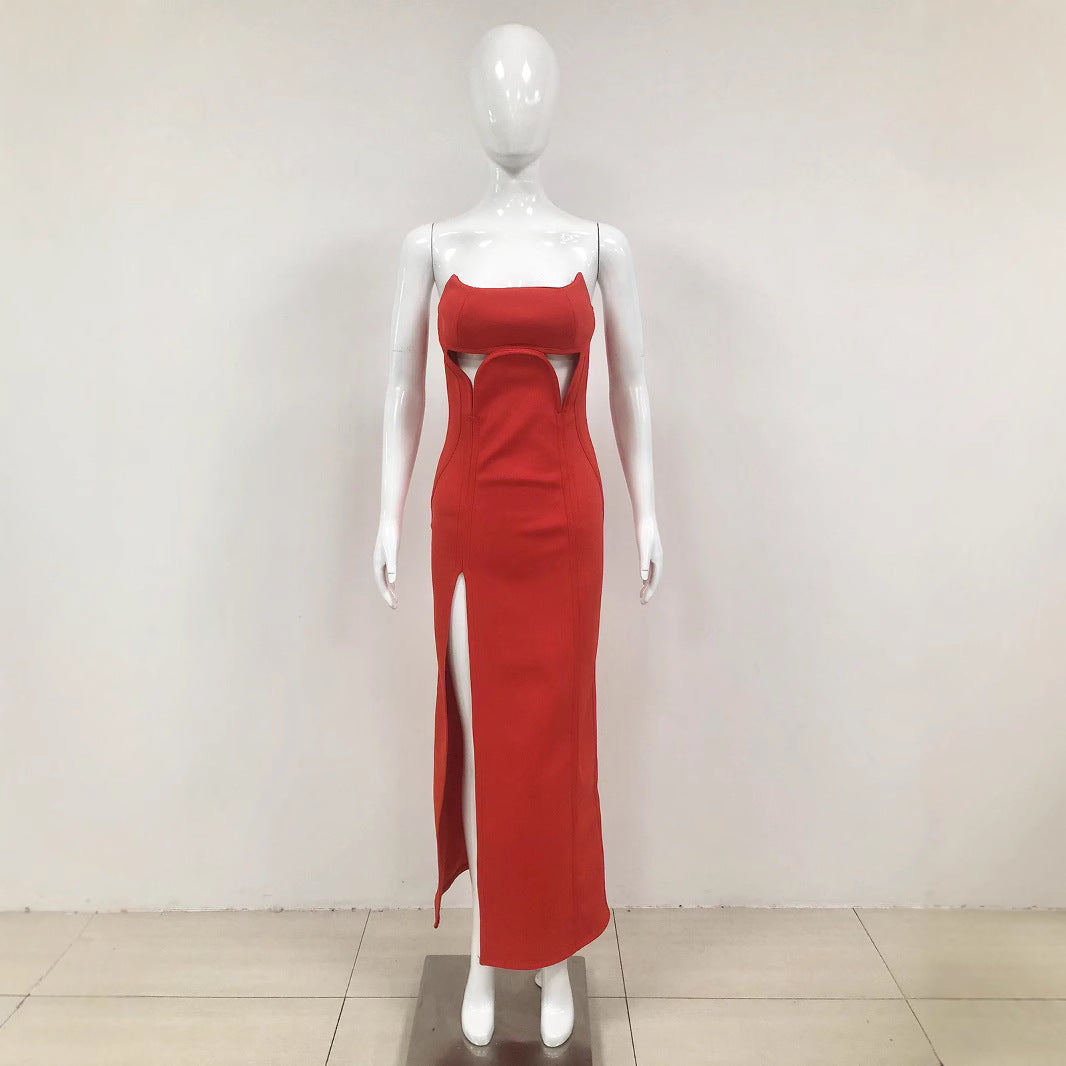European and American dresses evening gowns hollowed out socialites elegant strapless and sexy long dresses
