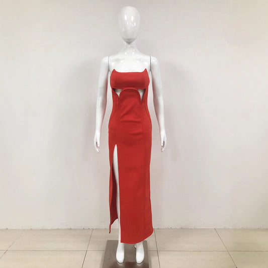 European and American dresses evening gowns hollowed out socialites elegant strapless and sexy long dresses