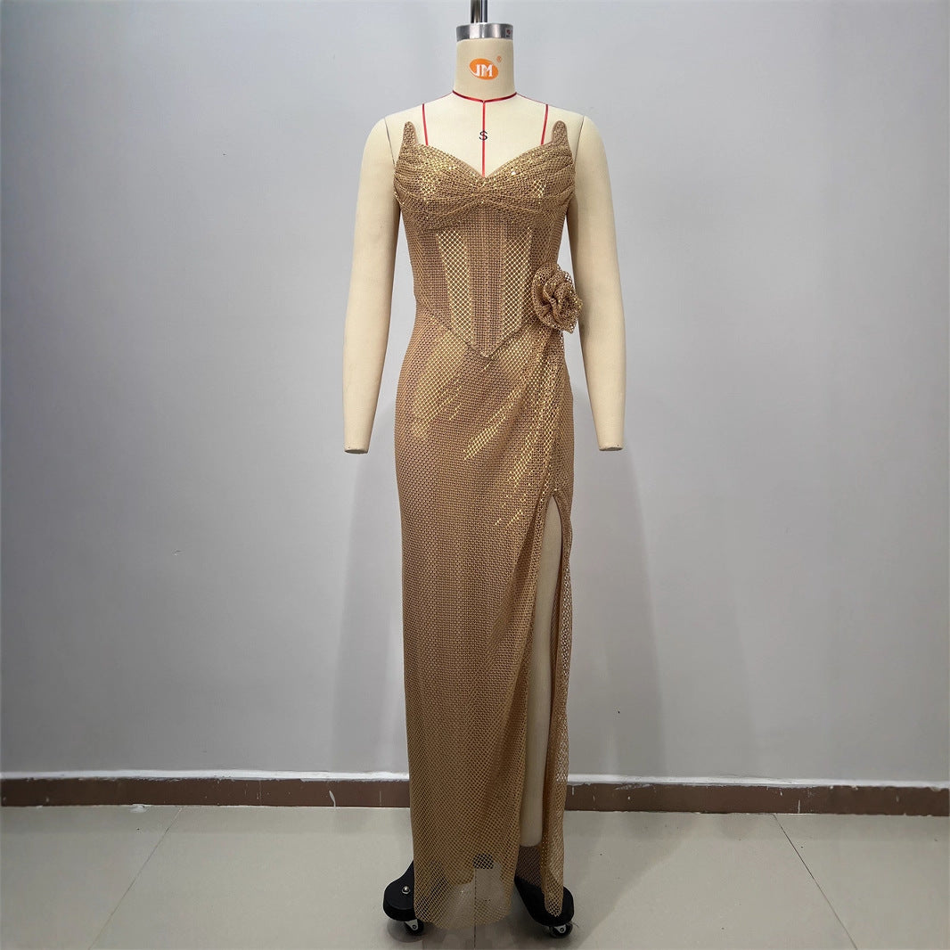 Summer New Fashion Spicy Girl Strapless Long Dress Women's Nightclub Sexy Slit Long Evening Dress