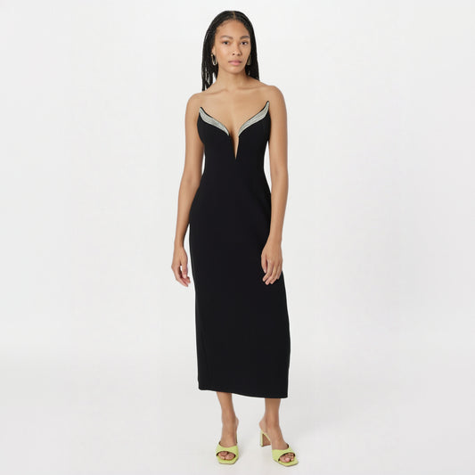 Women Autumn Sexy Strapless Backless Diamonds Maxi Long Bodycon Bandage Dress Elegant Evening Party Gowns Vestido