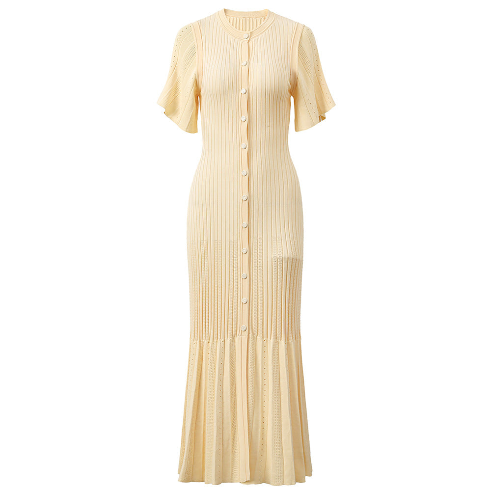 Elegant temperament short sleeved dress extra long women's knitted skirt cardigan short sleeved skirt